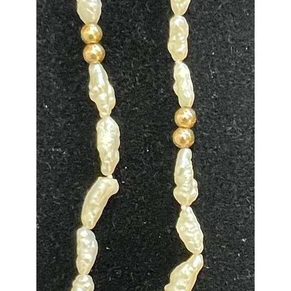 Vintage Freshwater Rice Pearl Necklace 17" w/ 14K Gold Bead Spacers & Clasp - Picture 9 of 12
